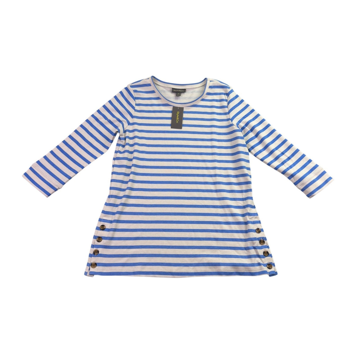 Style & Co Womens Blue Striped Long Sleeve Tunic Top Sized Petite Size M