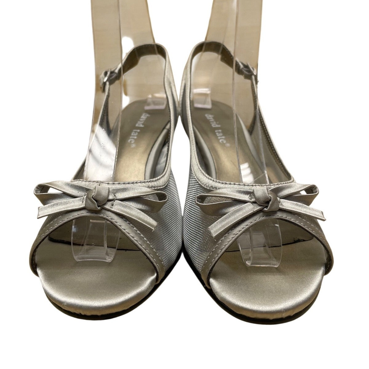 David Tate Women’s Silver Satin Slingback Bow Accent Peep-Toe Heels Size 6.5M