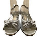 David Tate Women’s Silver Satin Slingback Bow Accent Peep-Toe Heels Size 6.5M
