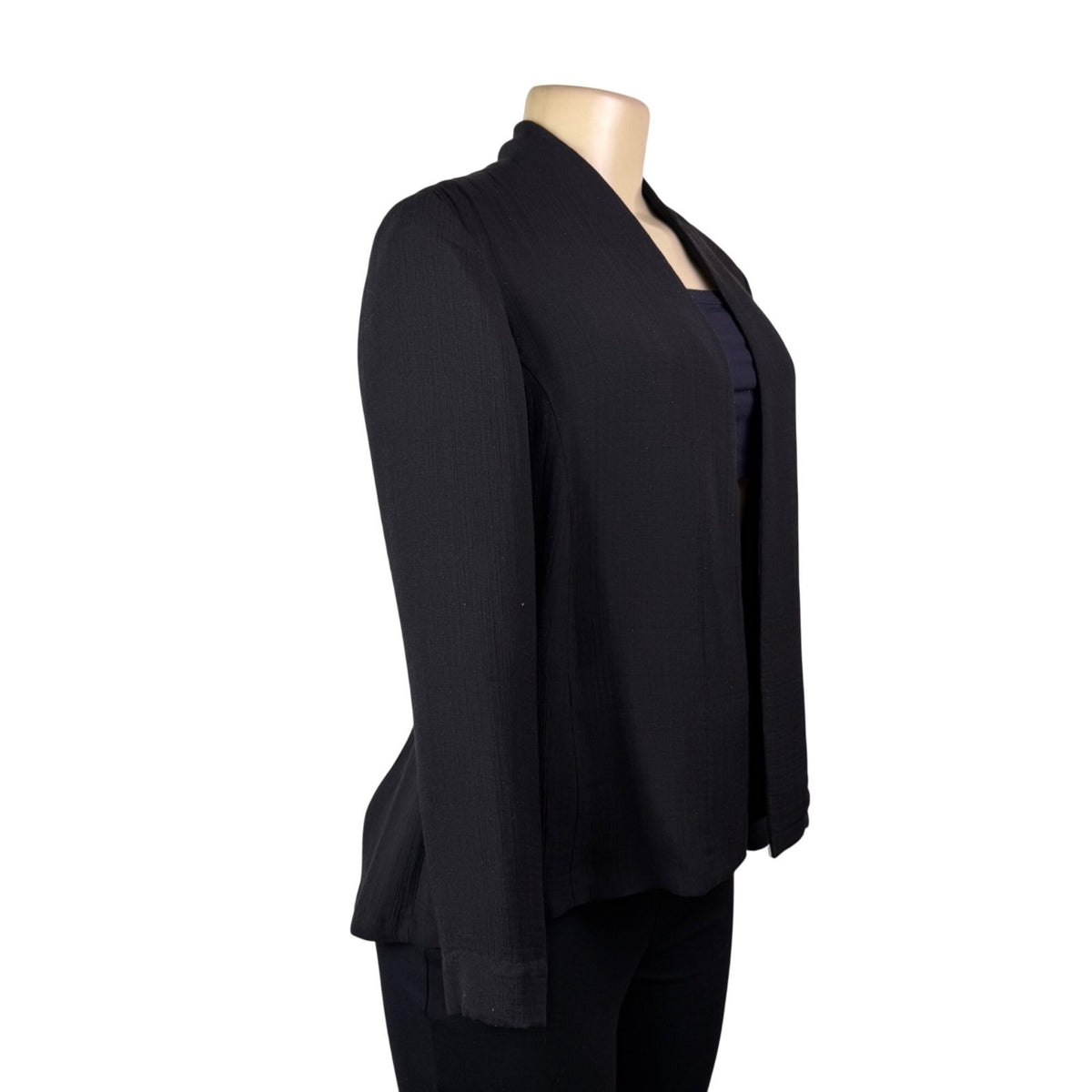 Eileen Fisher Womens Black Silk Open-Front Jacket Minimalist Design Sz XS