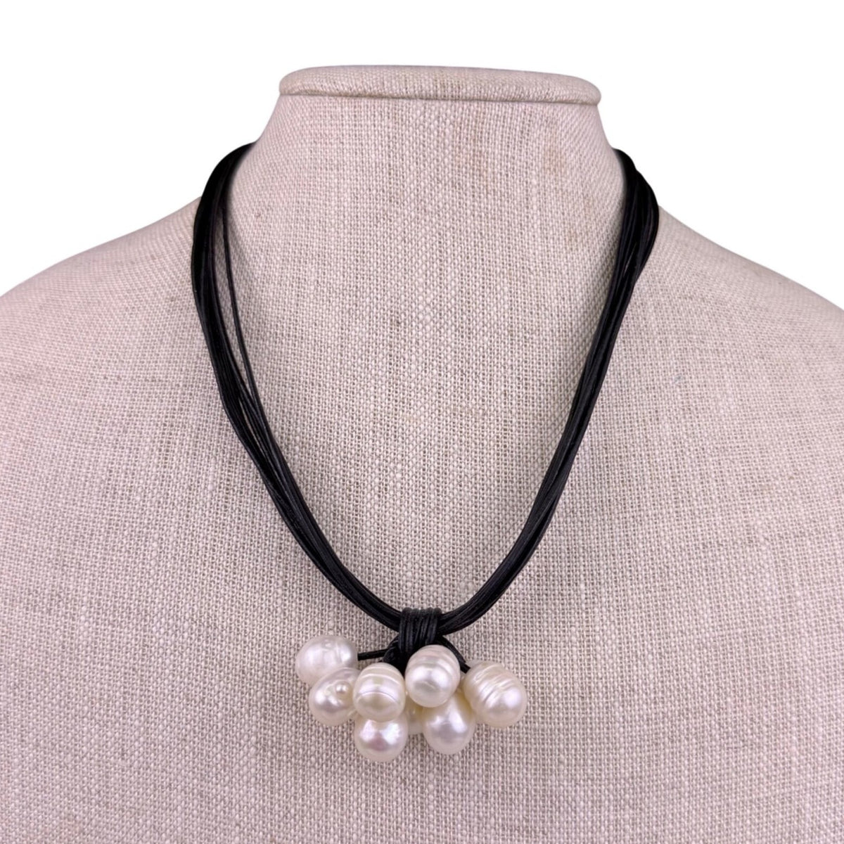 Multi Strand Leather Womens Black Freshwater Baroque Pearls Necklace Magnetic Cl