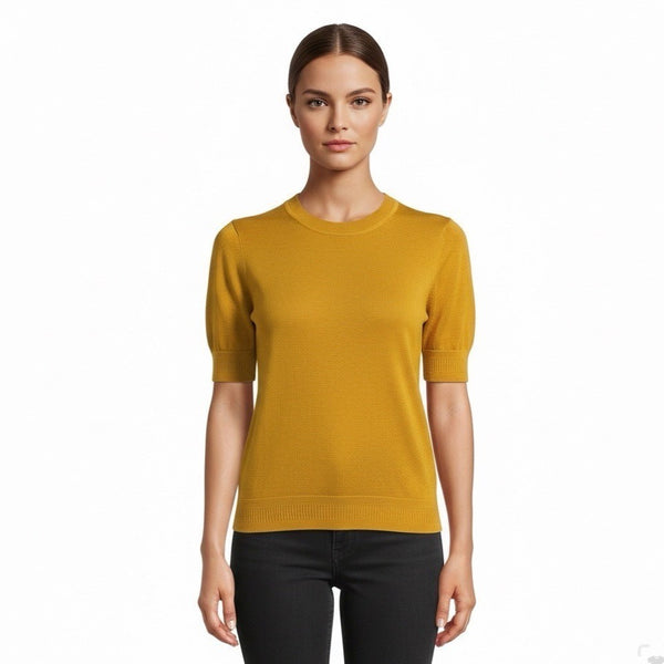 J.Crew Womens Mustard Yellow Lyocell Blend Short Sleeve Sweater Size M