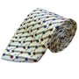 Tom James Mens Ivory Silk Tie Chain Link Red & Blue Pattern Elegant Made In USA