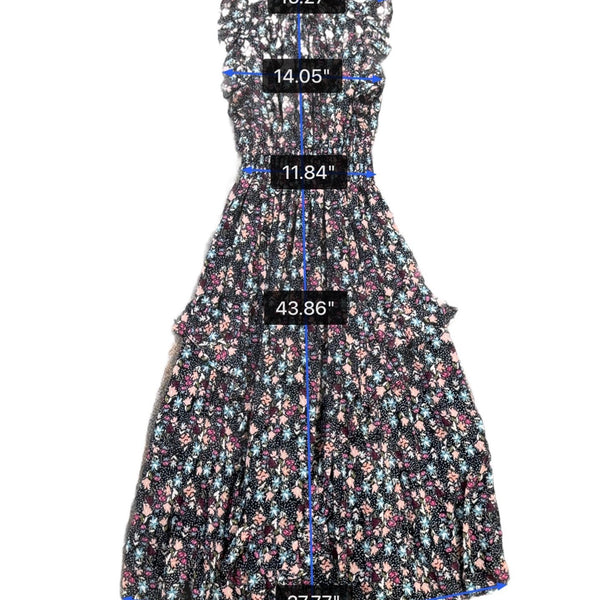 Nanette Lepore Womens Black Floral Midi Dress Ruffled Sleeveless Size 8