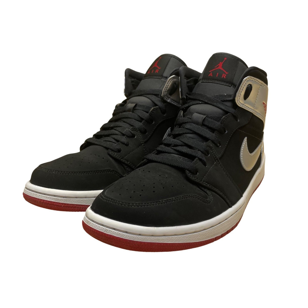 Air Jordan Men Black & Silver Nubuck High-Top Basketball Sneakers Size 9.5
