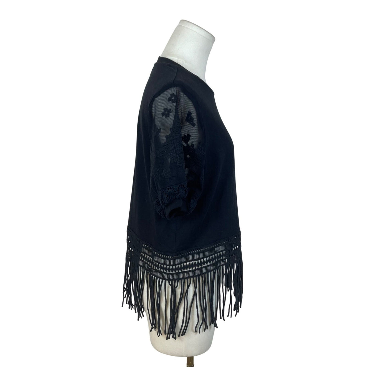 Desigual Womens Black Lace Fringe Hem Top Size XS