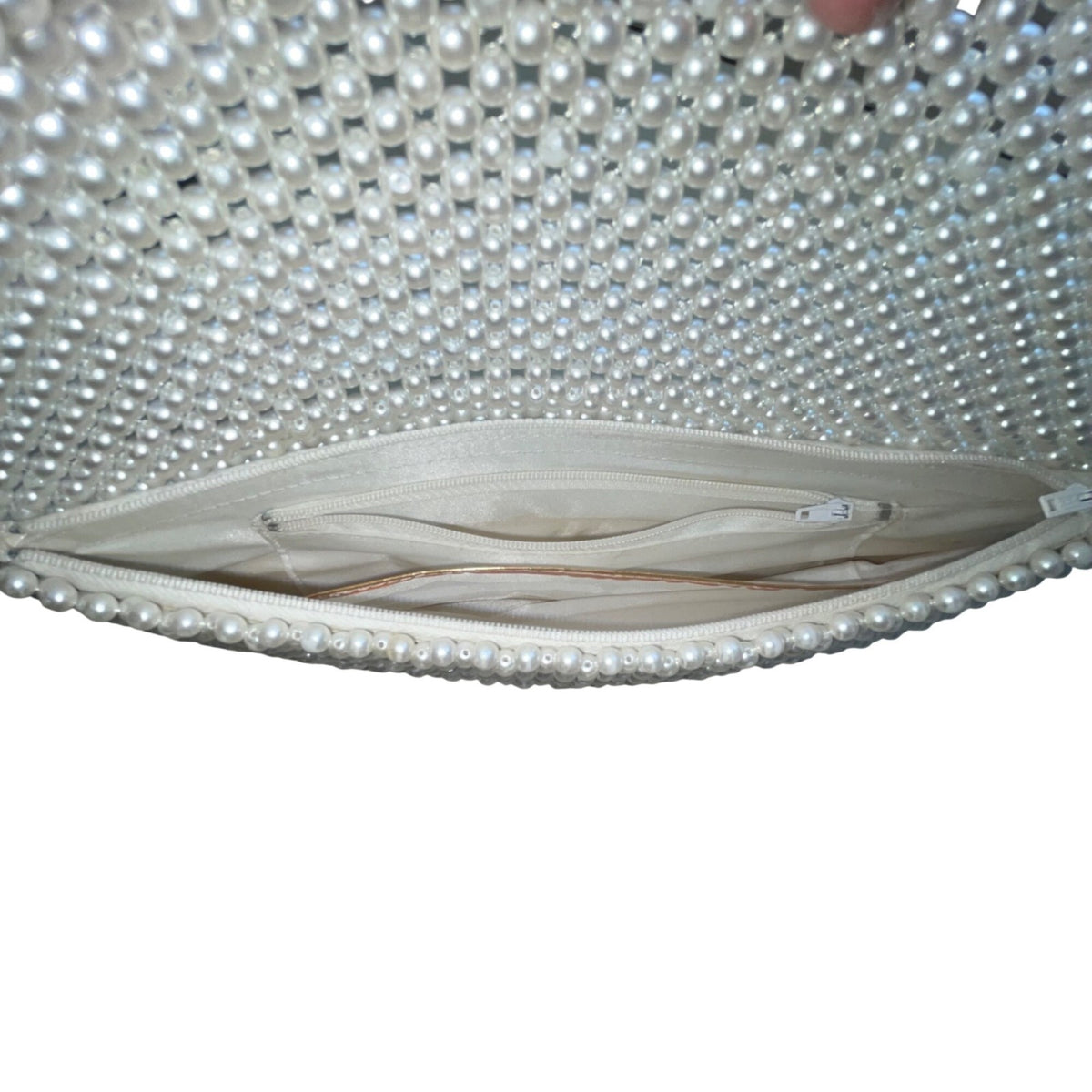 Pearl White Women’s Elegant Beaded Zipper Compartments Clutch Evening Bag