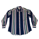 Tommy Hilfiger Mens Navy Multi-Color Striped Long Sleeve Shirt Size L