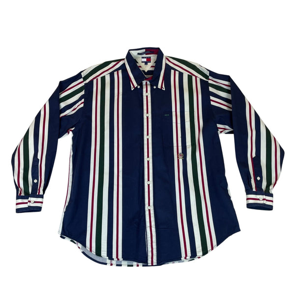 Tommy Hilfiger Mens Navy Multi-Color Striped Long Sleeve Shirt Size L