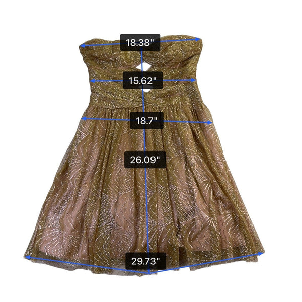 Hailey Adrianna Papell Womens Gold Glitter Mesh Strapless Dress Elegant Size 12