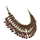 Indian Bridal Gold Tone Choker With Red Glass Beads Adjustable Handmade