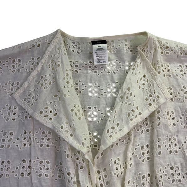 J.Crew Womens White  Sleeveless Eyelet Top With Fringe Hem Sz M-L