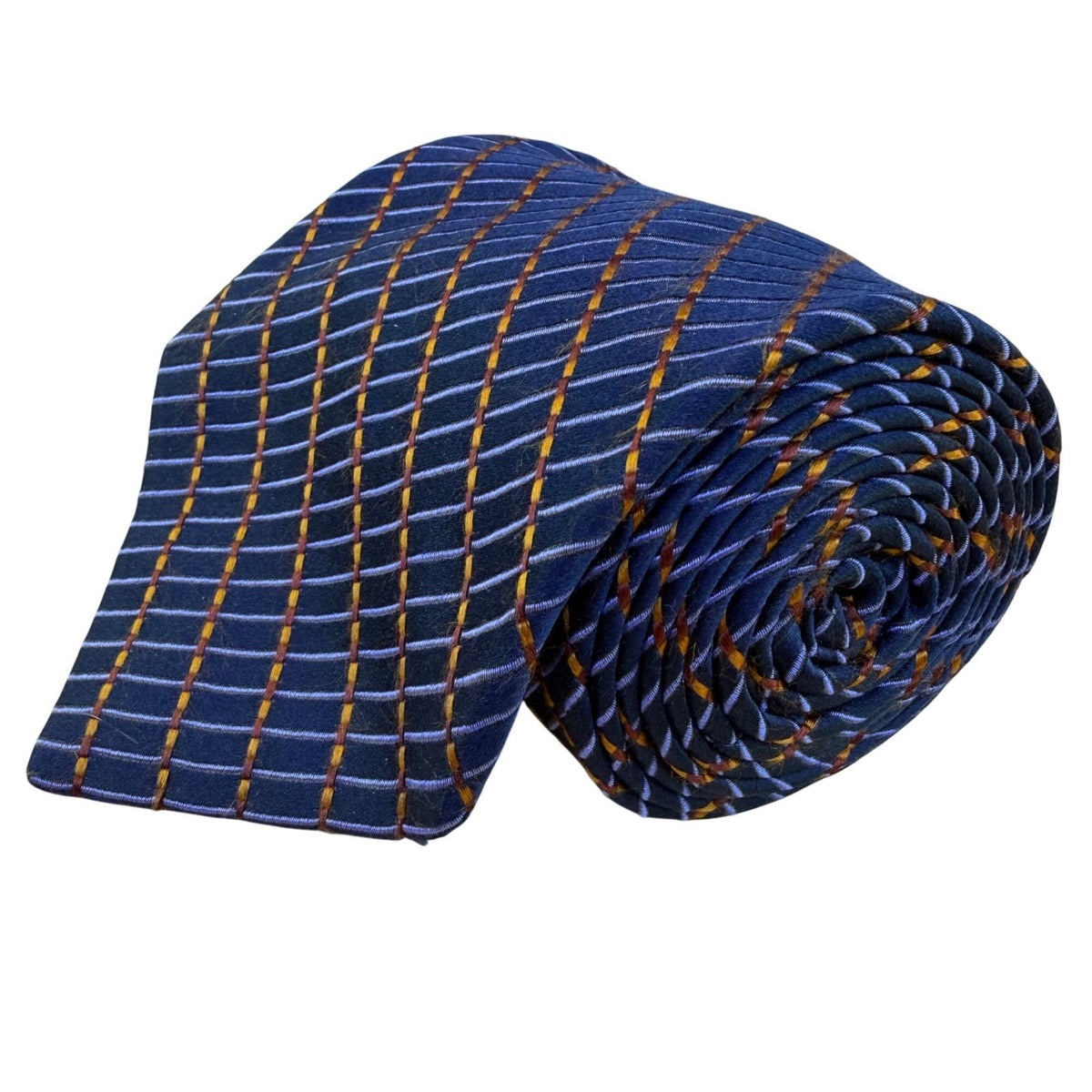 Ike Behar Mens Navy Silk Tie Geometric Plaid Design 59" Long Business Formal