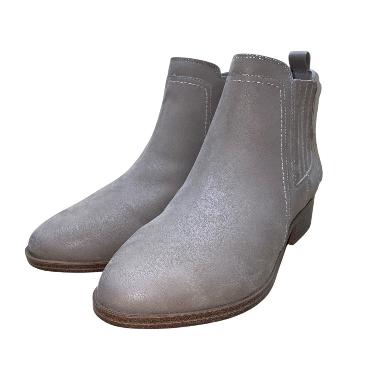 MIA Women’s Grey Faux Leather Side-Zip Pull-On Low Heel Ankle Booties Size 8.5