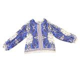 Loft Womens Blue & White Floral Boho Printed Long Sleeve Blouse Lightweight Sz L