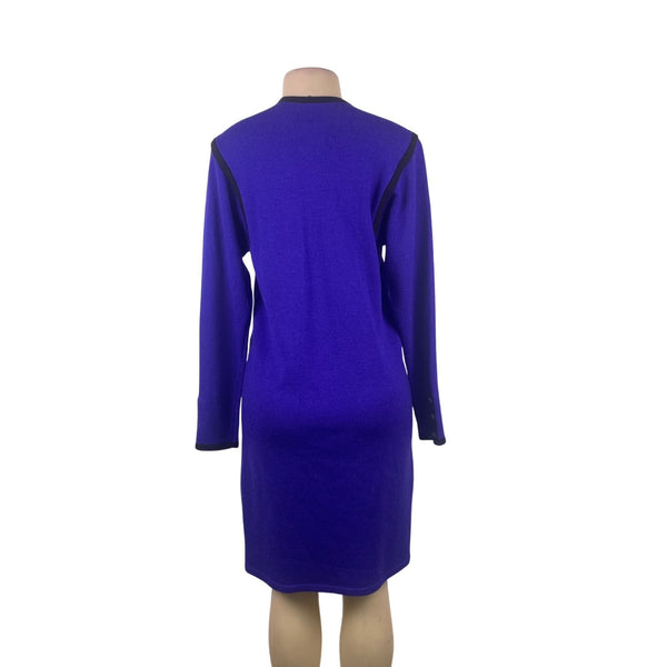 Vintage Don Sayres Womens Purple & Black Wool Knit Dress Long Sleeves Sz 8