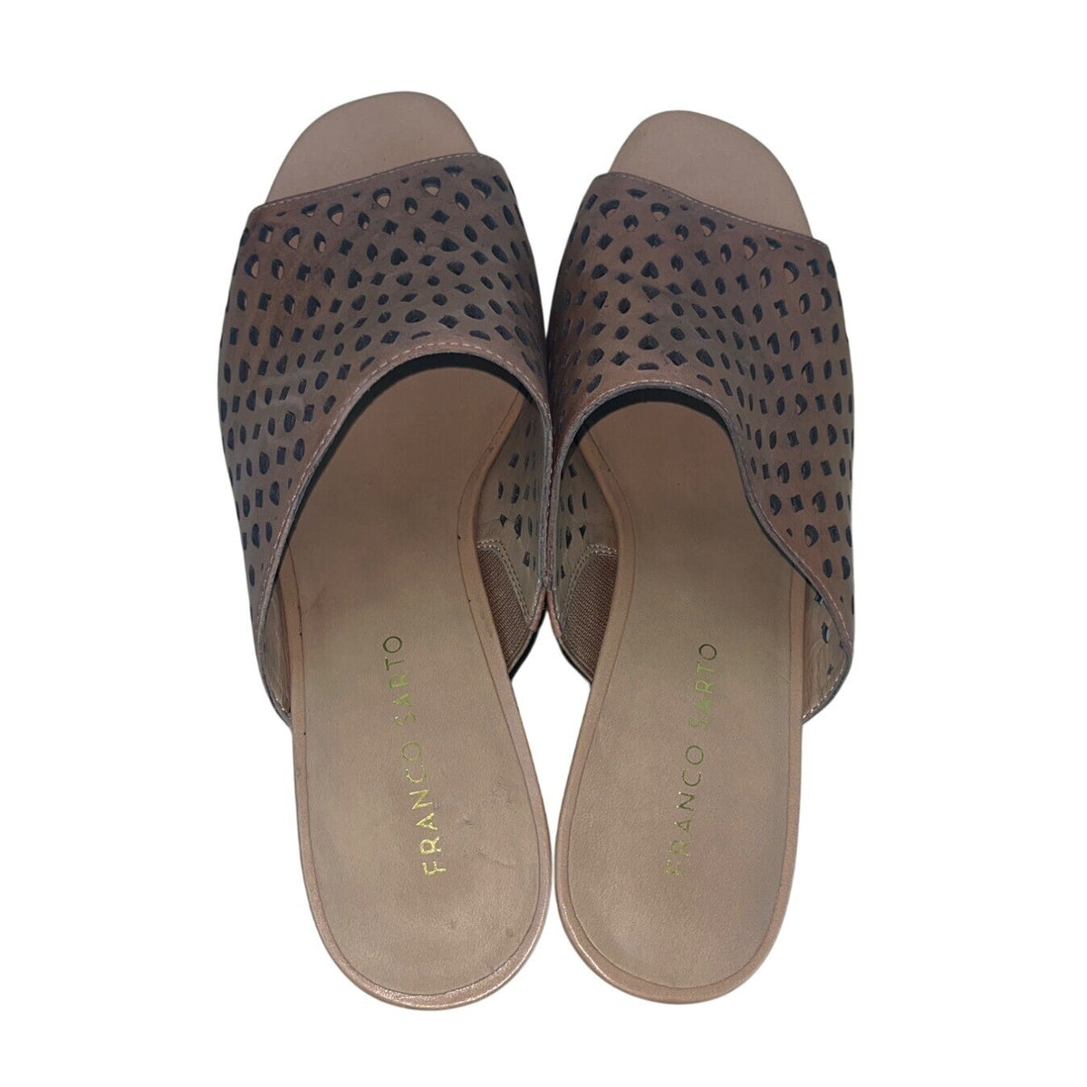 Franco Sarto Women’s Perforated Leather Wedge Sandals With Cork Heel Size 8.5M
