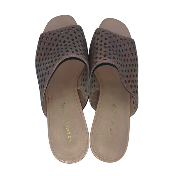 Franco Sarto Women’s Perforated Leather Wedge Sandals With Cork Heel Size 8.5M