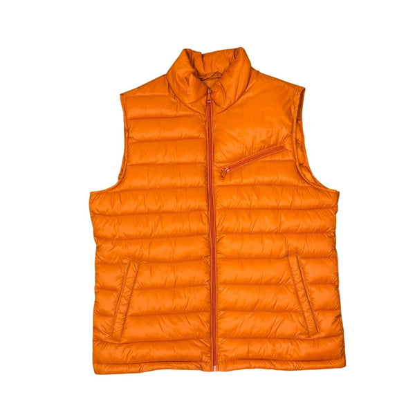 Cole Haan Mens Orange Quilted Puffer Vest With Zip Pockets Lightweight Sz M