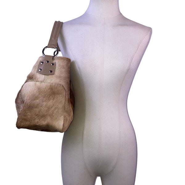 Prua Women’s Brown Leather & Cowhide & Green Lining Shoulder Tote Bag