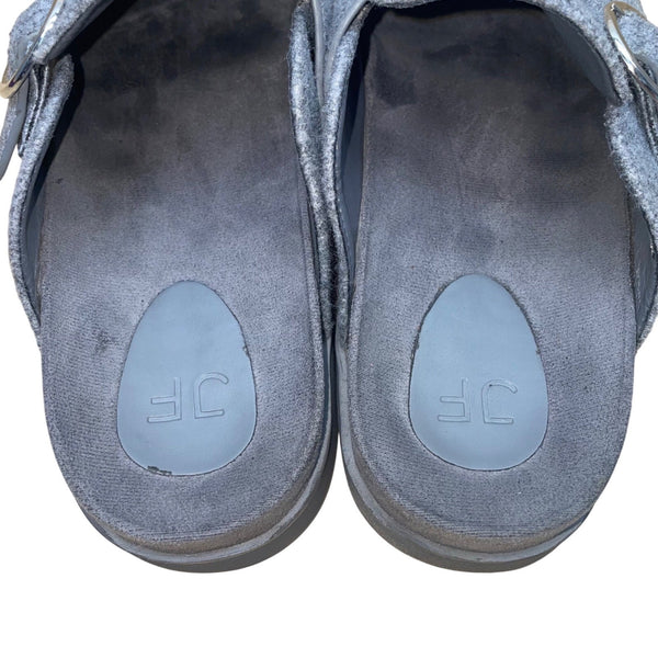 JF Odetta Women’s Gray Wool Studded Buckle Slip-On Casual Clogs Size 12