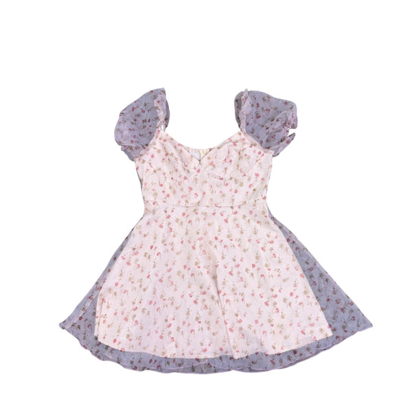 Cider Womens Pink Floral Mini Dress W/Puff Sleeves Light Purple Accents S