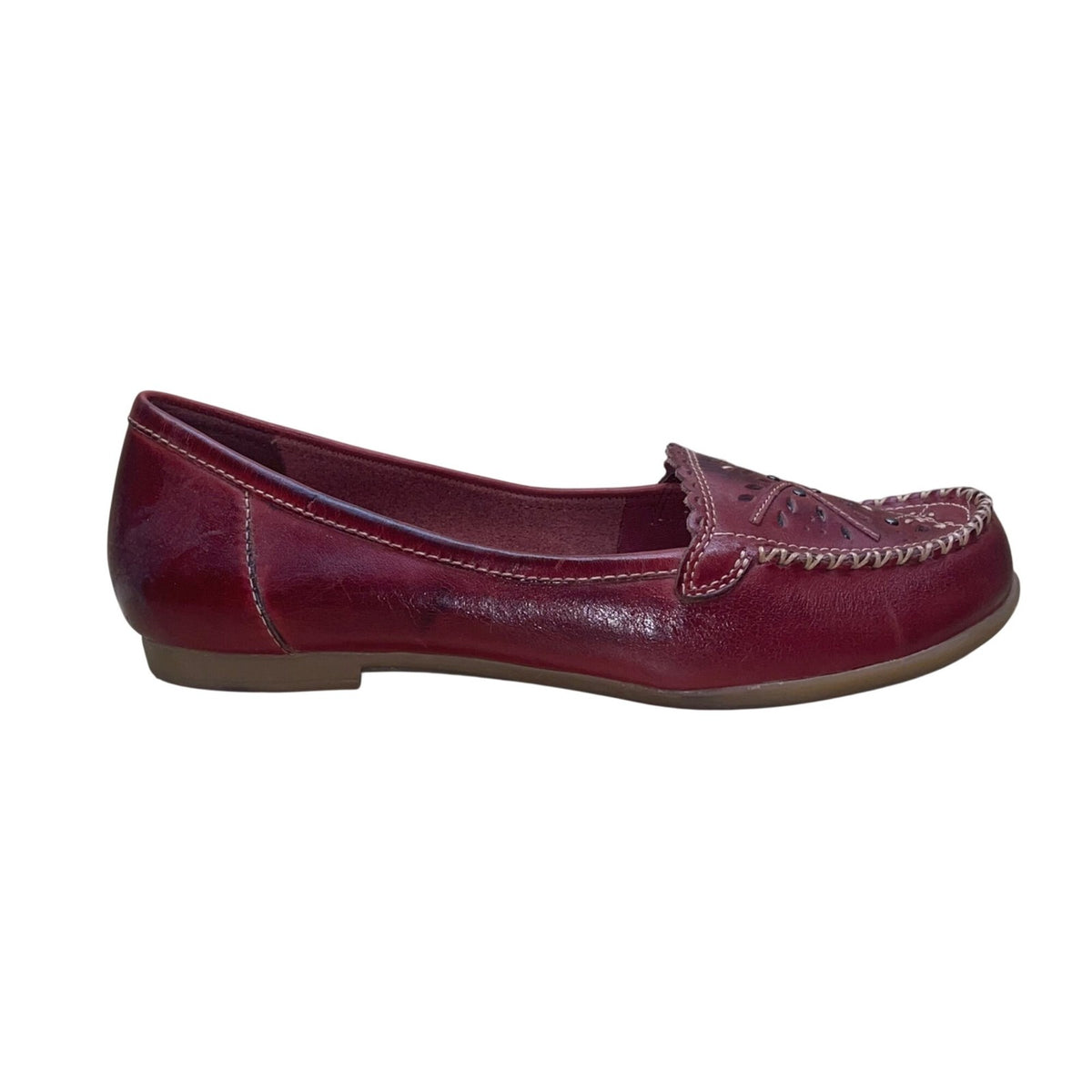Thom McAn Women’s Red Leather Embellished Design Casual Slip-On Loafers Size 8W