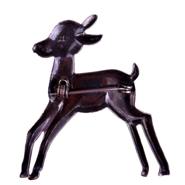 Sterling Women Silver Tone Vintage Deer Brooch Jewelry Animal Fawn Pin