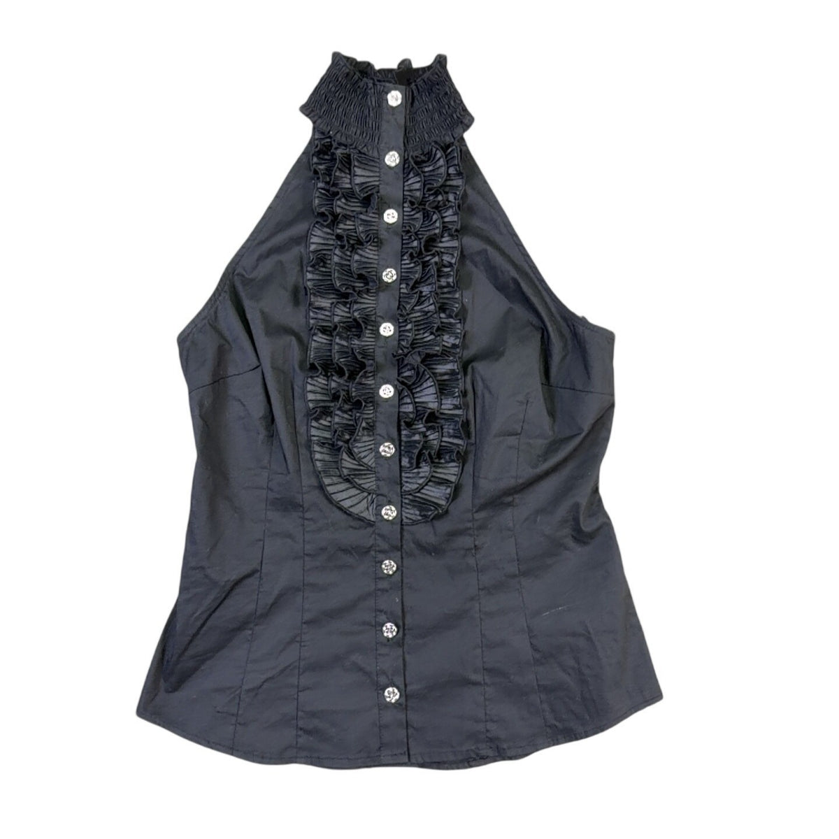 Bebe Womens Black Button-Down Sleeveless Ruffle Blouse Size S