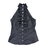 Bebe Womens Black Button-Down Sleeveless Ruffle Blouse Size S