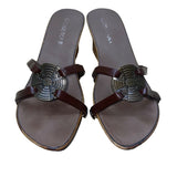 Onesole Women’s Black & White Interchangeable Top Cork Wedge Sandals Size 7