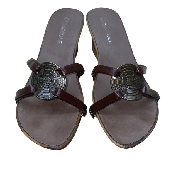 Onesole Women’s Black & White Interchangeable Top Cork Wedge Sandals Size 7