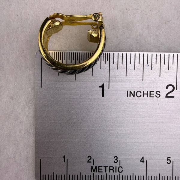 Vintage Two-Tone Metal Womens Clip-On Hoop Earrings Textured Design