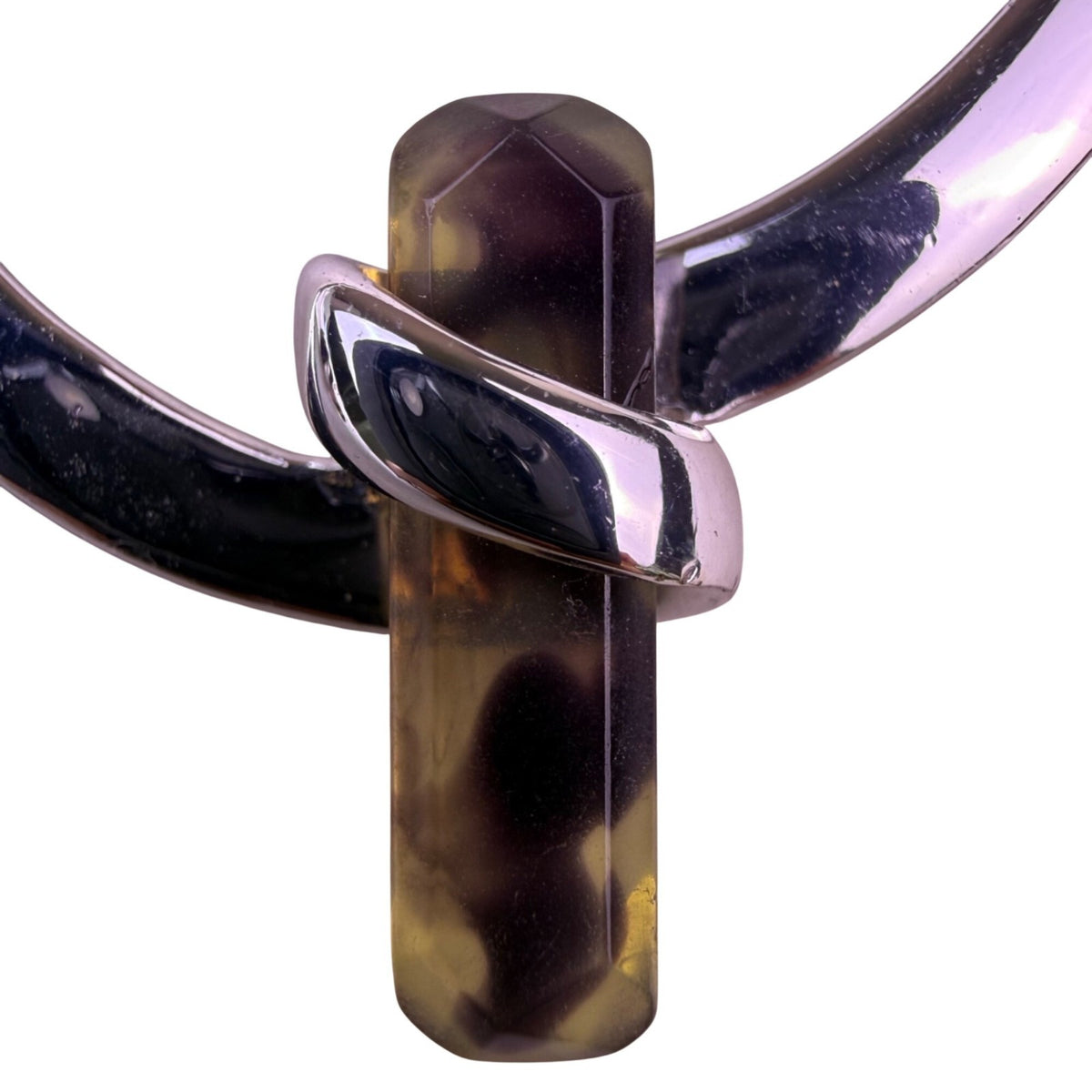 Robert Lee Morris Silver Tone Amethyst Drop Hoop Earrings Polished Finish RLM
