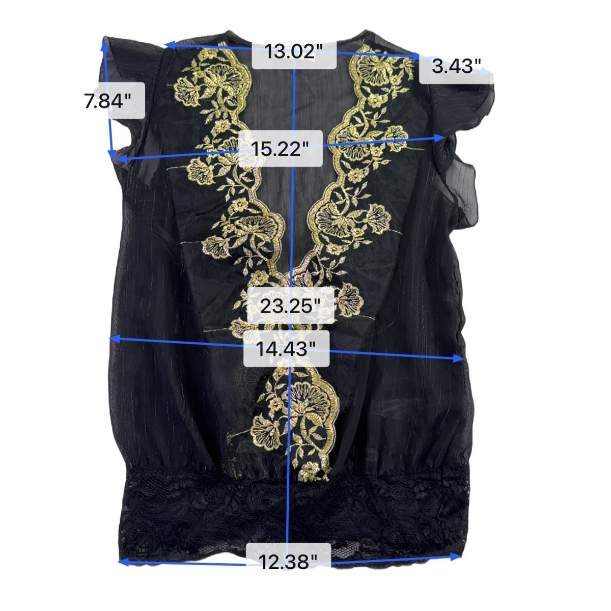 Luly K Womens Black Sheer Embroidered Blouse With Lace Trim Elegant Size OS 