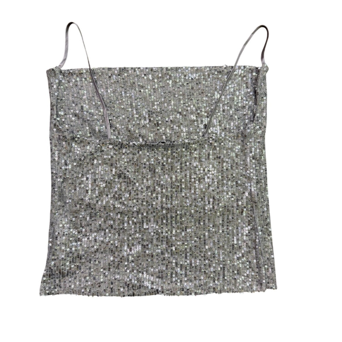 Zara Womens Silver Sequins Spaghetti-Strap Crop Top Size S