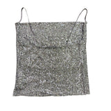 Zara Womens Silver Sequins Spaghetti-Strap Crop Top Size S