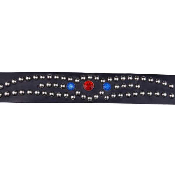 Betsey Johnson Womens Black Leather Studded Belt Silver Buckle Retro Design