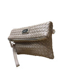 Nine West Women’s Brown Woven Faux Leather Zip Closure Foldover Clutch Bag