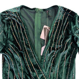 Kikiriki Womens Green Sequin Wrap Dress Long Sleeve V Neck Sparkle Sz M