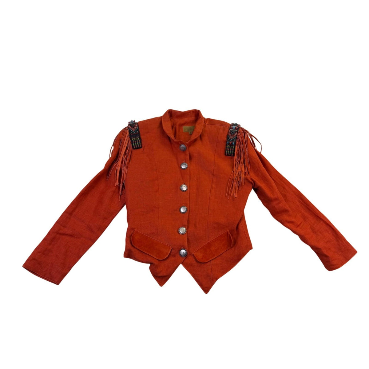 Double D Ranch Brand Womens Orange Linen Beaded Fringe Western Jacket Size M