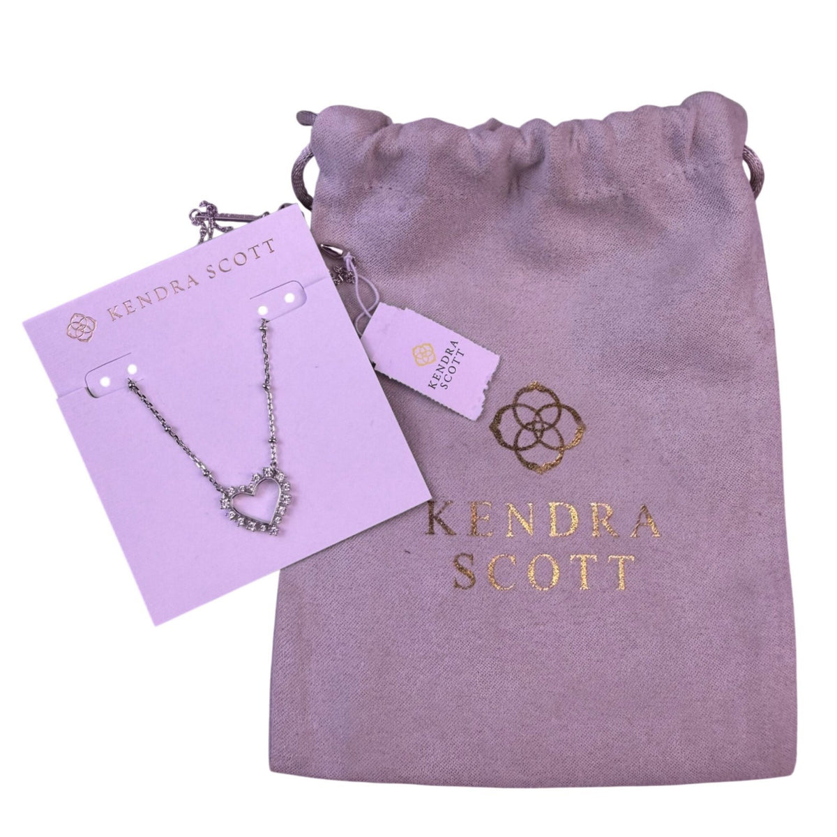 Kendra Scott Womens Silver Tone Heart Rhinestone Pendant Necklace Elegant Design