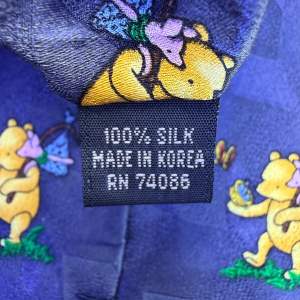 Classic Pooh Mens Blue 100% Silk Necktie Winnie The Pooh Piglet Novelty Print