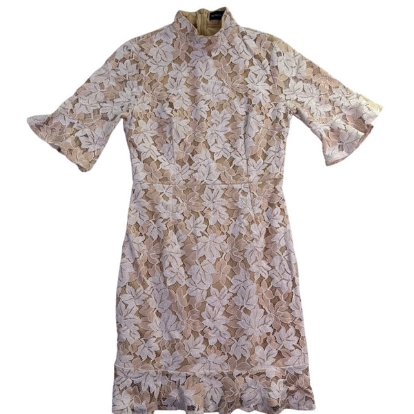 Pretty Little Thing Womens Beige Lace Floral High Neck Mini Dress Size US 6