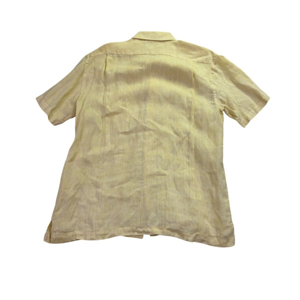 Alex Cannon Mens Yellow Short Sleeve Linen Button-Down Shirt Chest Pocket Sz XL