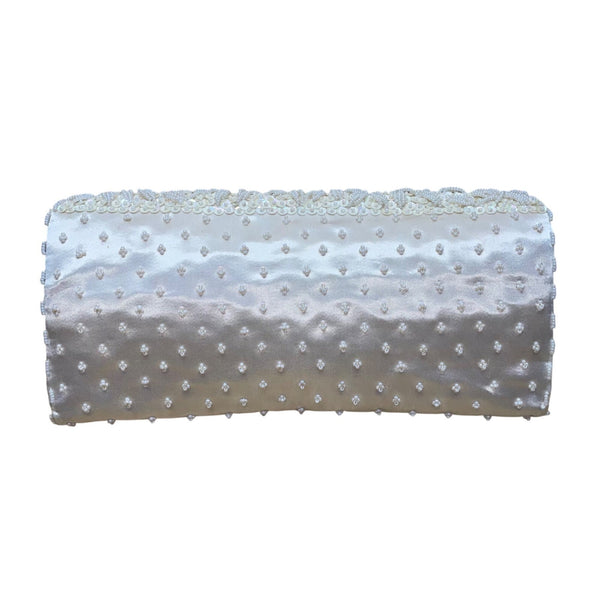 Vintage Handmade Women’s White Satin Beaded Clutch
