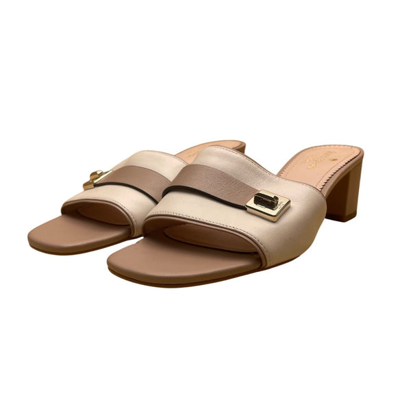 Kate Spade Women’s Beige & Pink Leather Phoebe Block Heel Slide Sandals Sz 7.5B