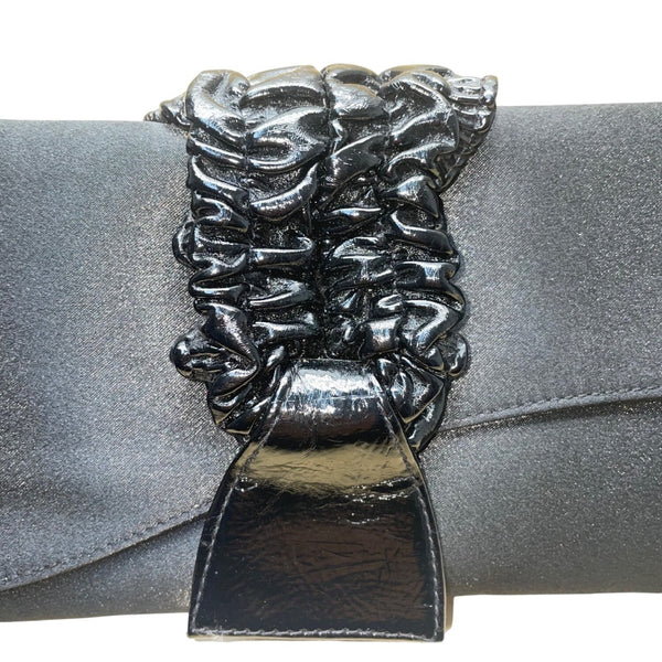 Lulu Townsend Women’s Black Satin With Ruched Detail Chain Strap Clutch Bag