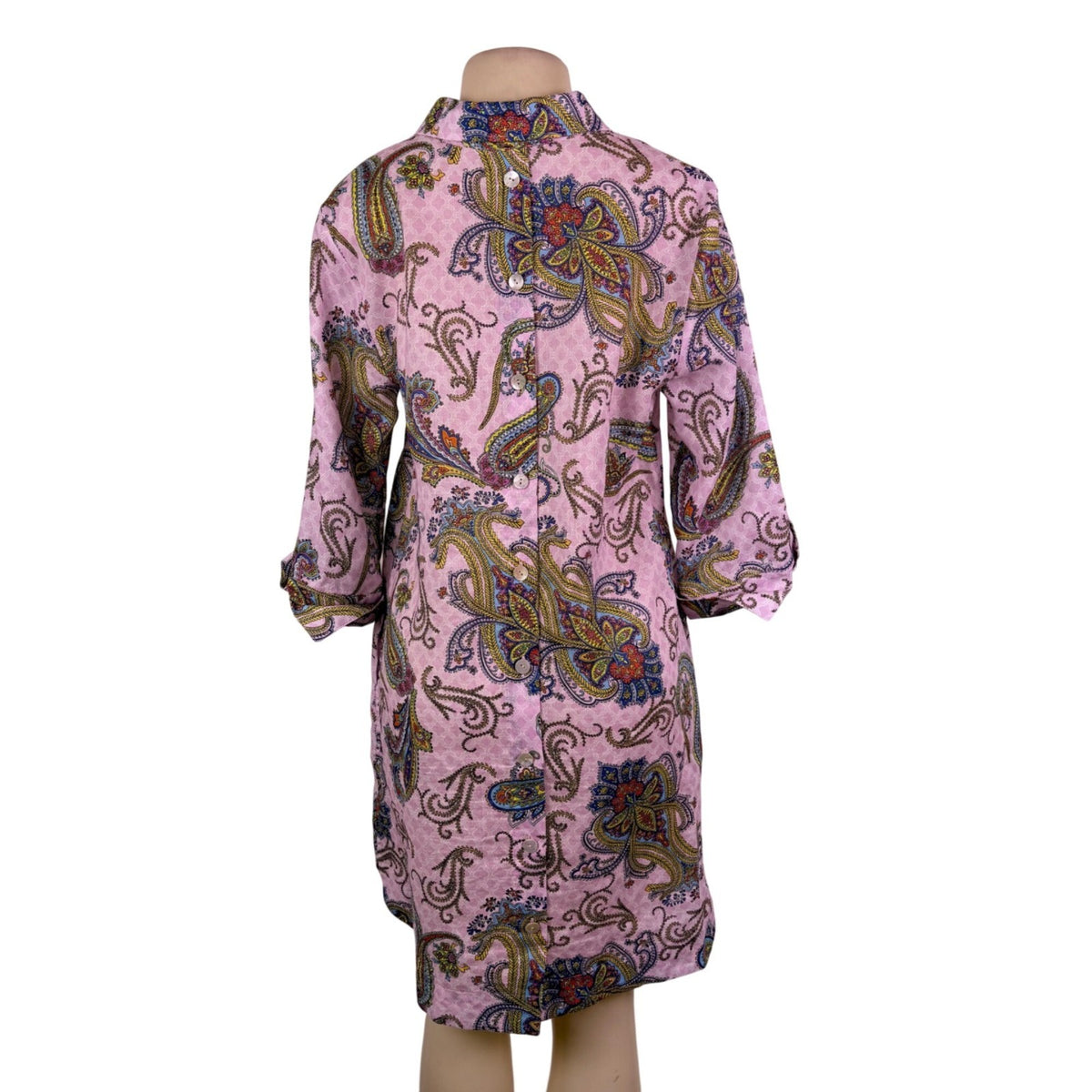 Hinson Wu Womens Pink Luxe Linen Paisley Tunic Shirt Dress Button Back Size M