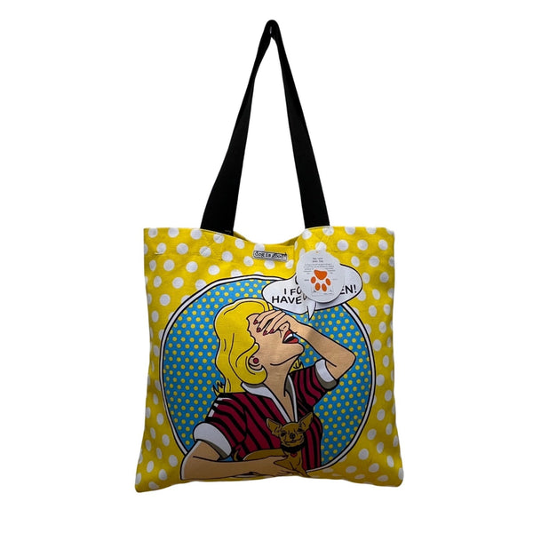 Dog Is Good Women’s Yellow White Polka Dot Canvas "OMG" Graphic Print Tote Bag